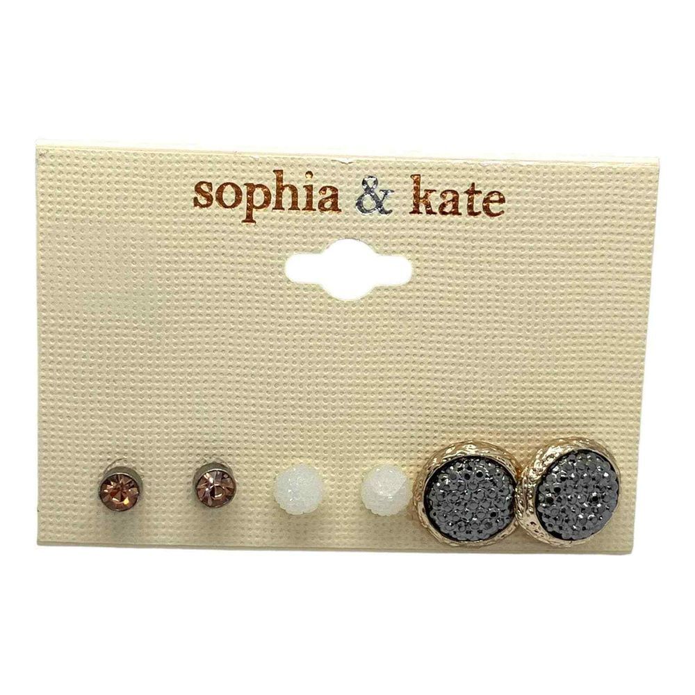 NWT Sophia & Kate Set of 3 Pairs Stud Earrings Button White‎ Pink E3ABD